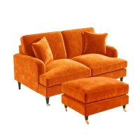 Orange Velvet Sofa and Footstool Set - Payton