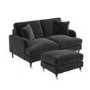 Dark Grey Velvet Sofa and Footstool Set - Payton