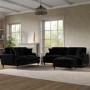 Black Velvet 2 Sofas and Footstool Set - Payton