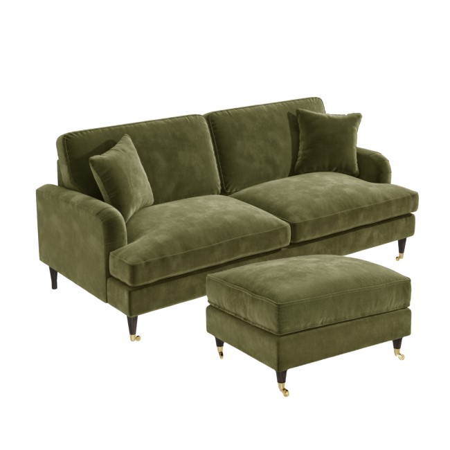 Olive Velvet Sofa and Footstool Set - Payton