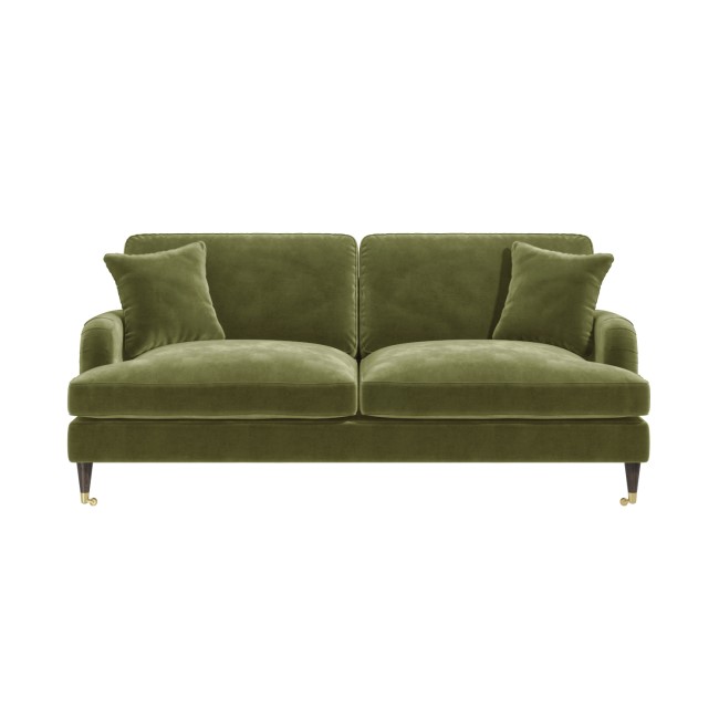 Olive Green Velvet 2 Sofas and Footstool - Payton