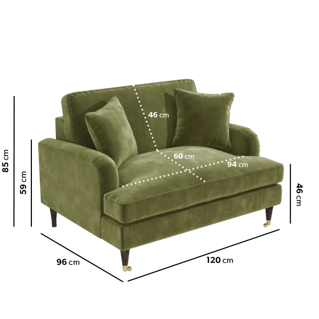 Olive Green Velvet Love Seat - Payton