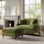 Olive Green Velvet Love Seat and Footstool - Payton