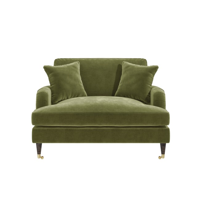 Olive Green Velvet Love Seat and Footstool - Payton