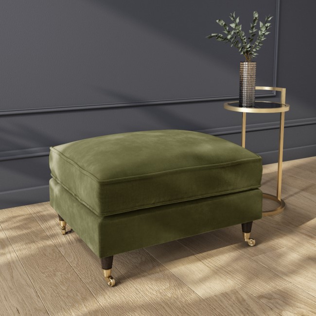 Olive Velvet Armchair and Footstool - Payton