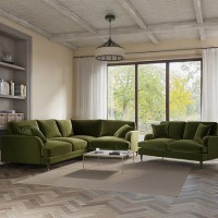 Olive Green Velvet 4 Seater Right Hand Corner and 2 Seater Sofa Set - Payton