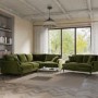 Olive Green Velvet 4 Seater Right Hand Corner and 2 Seater Sofa Set - Payton