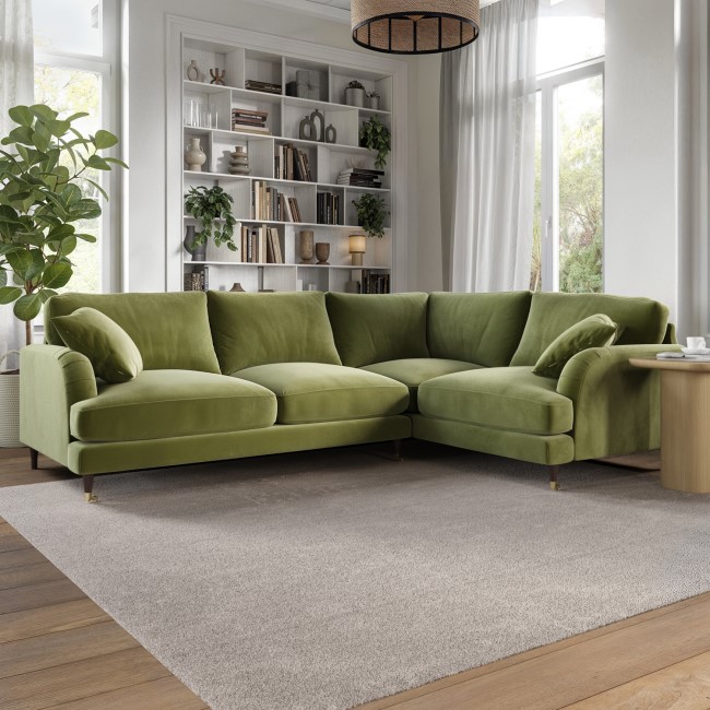 Olive Green Velvet 4 Seater Right Hand Corner and 2 Seater Sofa Set - Payton