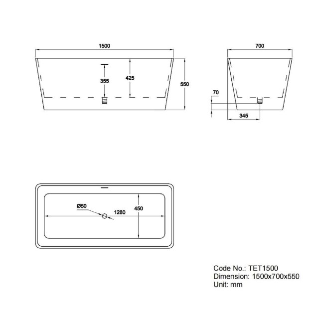 Modern Freestanding 1500mm Bath Suite with Toilet & Basin - Tetra