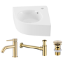 Wall Hung Corner Basin 440mm with Brass Tap Bottle Trap and Waste - Theo