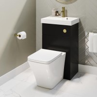 500mm Black Cloakroom Toilet and Sink Unit with Square Toilet and Brushed Brass Fittings  - Valetta