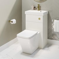 500mm White Cloakroom Toilet and Sink Unit with Square Toilet and Brushed Brass Fittings - Valetta