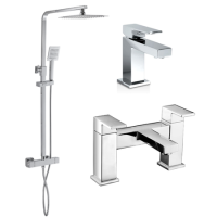 Chrome Mixer Shower with Bath and Basin Tap Set - Cube