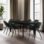 Black Wooden Extendable Dining Table Set with 6 Green Upholstered Chairs - Seats 6 - Vivienne