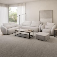 3 Piece Sofa Set 3 2 1 and Footstool in Cream Chenille - Vera