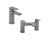 Gunmetal Grey Basin Basin Waste And Bath Tap Pack - Zana