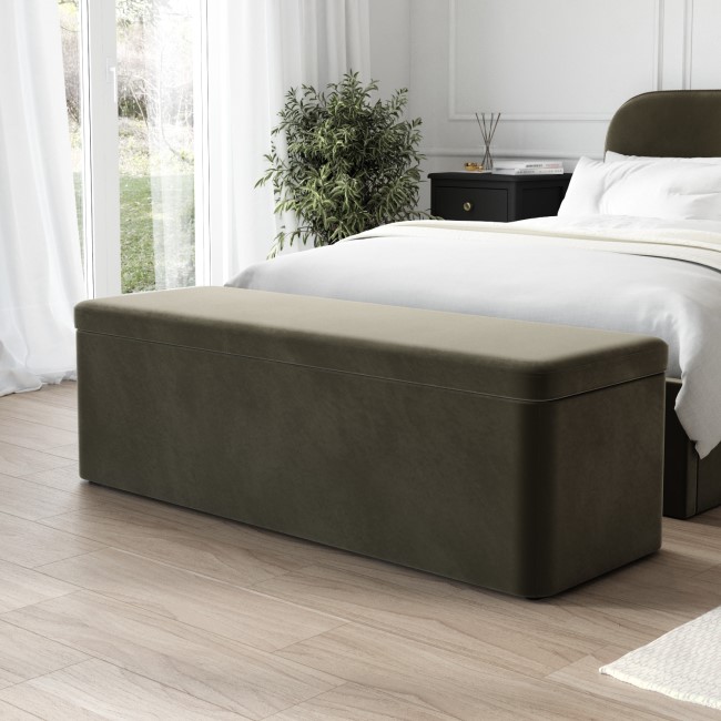 Ottoman Storage Blanket Box in Khaki Velvet - Zara