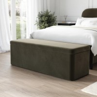 Ottoman Storage Blanket Box in Khaki Velvet - Zara