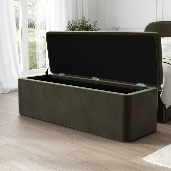 Ottoman Storage Blanket Box in Khaki Velvet - Zara