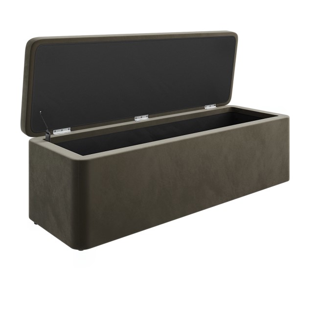 Khaki Green Velvet Super King Bed Frame with Blanket Box - Zara