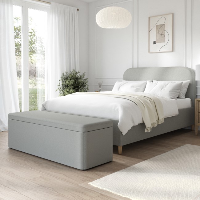 Grey Upholstered Double Bed Frame with Blanket Box - Zara