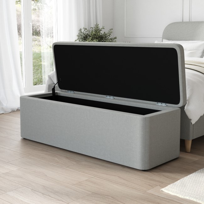 Grey Upholstered Double Bed Frame with Blanket Box - Zara