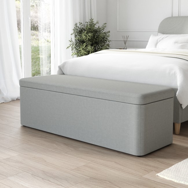 Grey Upholstered Super King Bed Frame with Blanket Box - Zara