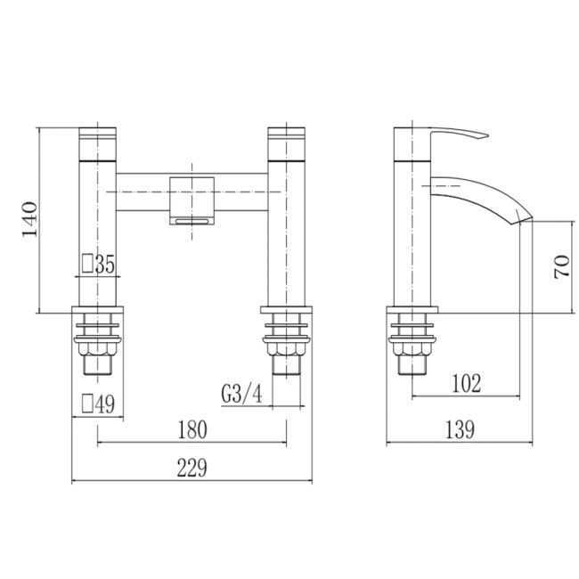 Chrome Bath Mixer Tap - Wave