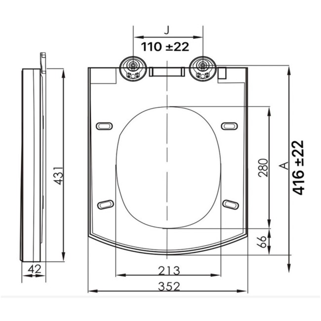 White Square Slim Soft Close Toilet Seat with Quick Release - Voss