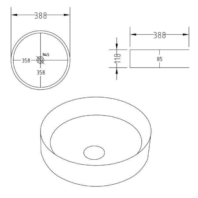 Gloss White Round Countertop Basin 388mm - Alaska