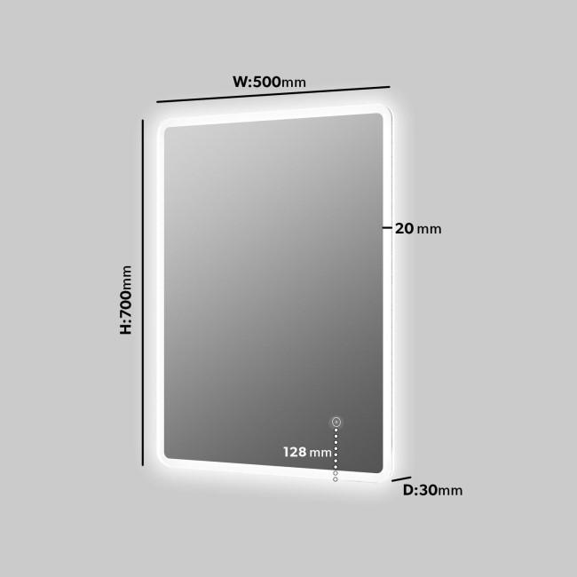 Rectangular Heated Bathroom Mirror with Lights 500 x 700mm - Ariel