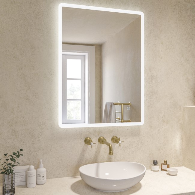 Rectangular Heated Bathroom Mirror with Lights 600 x 800mm - Ariel