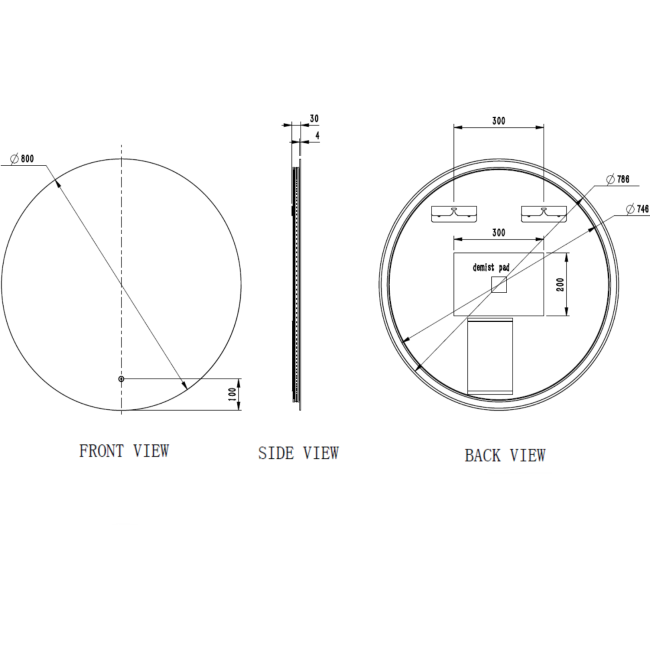 Round Backlit Heated Bathroom Mirror with Lights 800mm - Luna