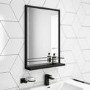 Rectangular Black Bathroom Mirror with Shelf - 500 x 700mm - Iona