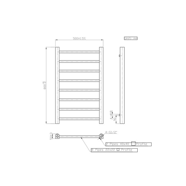 Black Towel Radiator 800 x 500mm - Sonoran