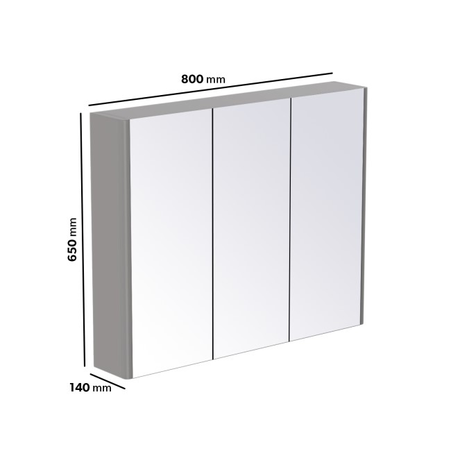 3 Door Grey Mirrored Bathroom Cabinet 800 x 650mm - Ashford