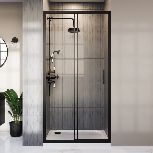 1200mm Black Sliding Shower Door 8mm Glass - Pavo