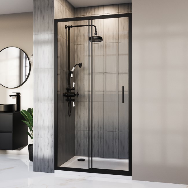 1200mm Black Sliding Shower Door 8mm Glass - Pavo