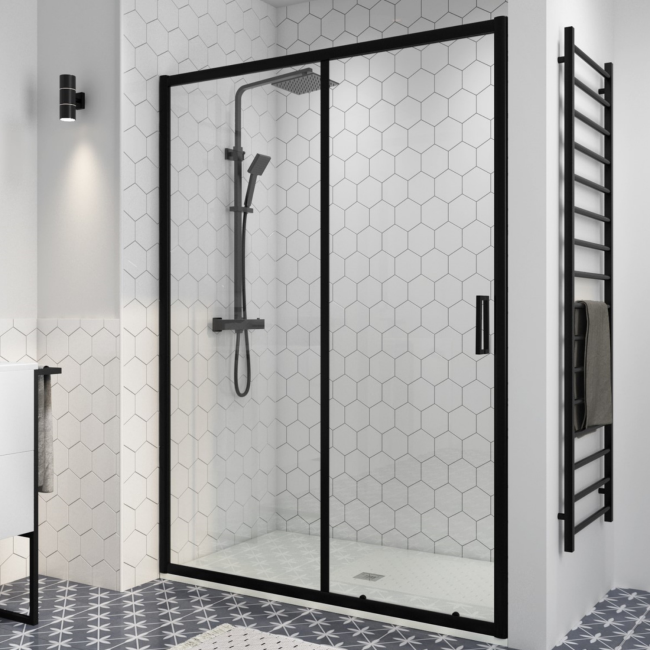 1200mm Black Sliding Shower Door 8mm Glass - Pavo