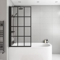 Black Grid Left Hand Shower Bath Screen 1500 x 800mm - Nova