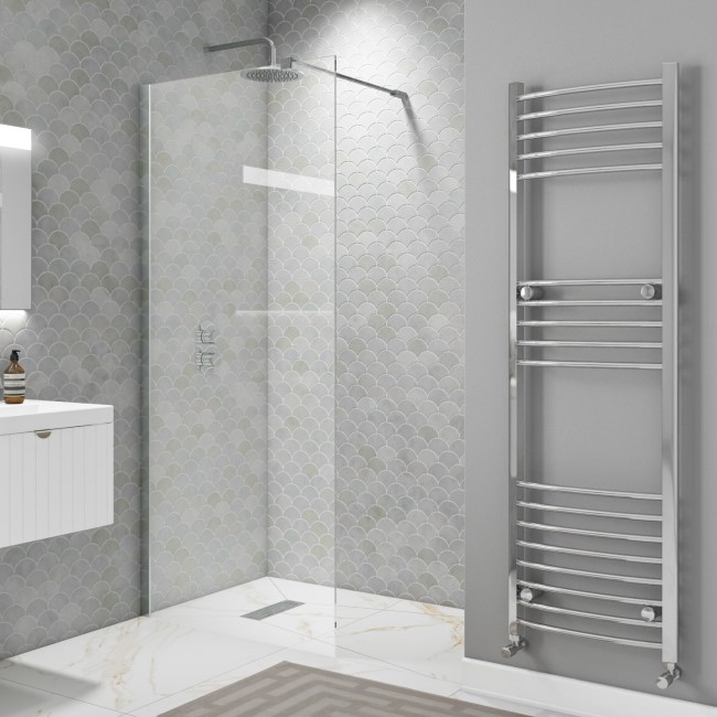 Wet Room Shower Screen 800mm Frameless with Wall Support Bar - Corvus