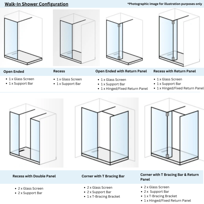 Wet Room Shower Screen 800mm Frameless with Wall Support Bar - Corvus