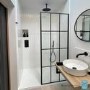 Walk In Shower 800mm Black Grid Framework with Wall Support Bar - Nova