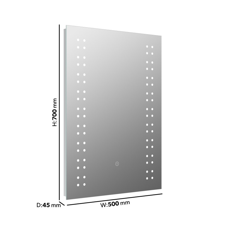 Rectangular Heated Bathroom Mirror with Lights 500 x 700mm - Leo