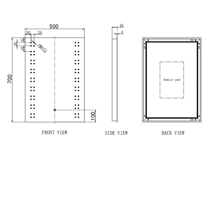 Rectangular Heated Bathroom Mirror with Lights 500 x 700mm - Leo