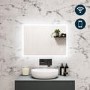 Rectangular Heated Bathroom Mirror with Lights Shaver Socket & Built in BT Speaker 700 x 500mm - Divine