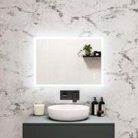 Rectangular Heated Bathroom Mirror with Lights Shaver Socket & Built in BT Speaker 700 x 500mm - Divine