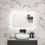 Rectangular Heated Bathroom Mirror with Lights Shaver Socket & Built in BT Speaker 700 x 500mm - Divine