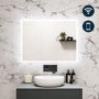 Rectangular Heated Bathroom Mirror with Lights Shaver Socket & Built in BT Speaker - 800 x 600mm - Divine