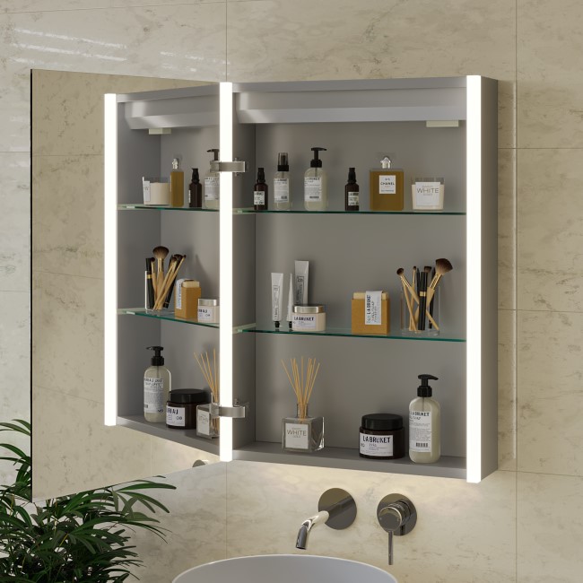 Single Door Chrome Mirrored Bathroom Cabinet with Lights and Shaver Socket 500 x 700mm - Mizar